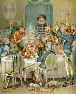 Anekdota egy orosz tábornok fejéről, Rudolf Erich Raspe (1736-94) „Münchausen báró kalandjai” című művéből, 1886 körül megjelent.